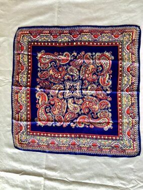 Vintage Silk Paisley Neckerchief & Luxury Pocket Square 19.5" x 19.5" (foulard)